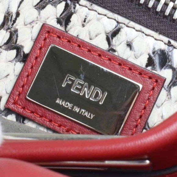 Authentic FENDI Peekaboo Handbag Shoulder Bag Dark Red Leather/Silvertone - Picture 6 of 16
